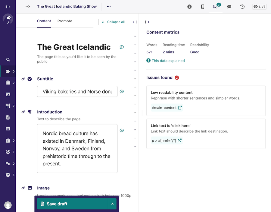 Screenshot of two custom checks in the page editor side panel