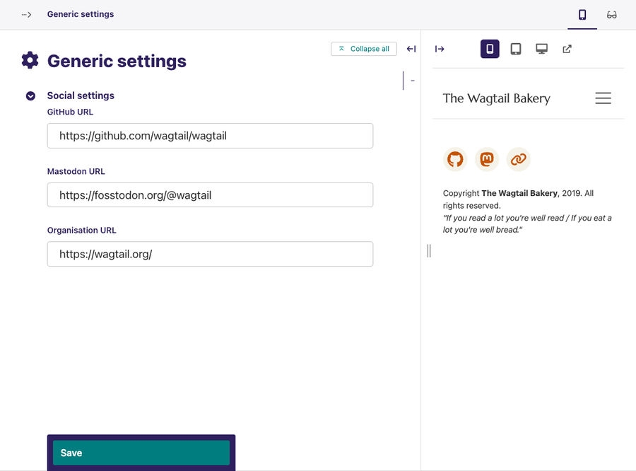 Generic settings with preview