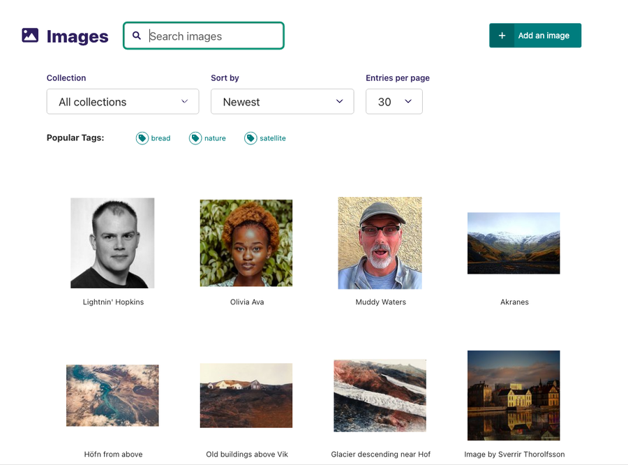 Images listing with header and images grid