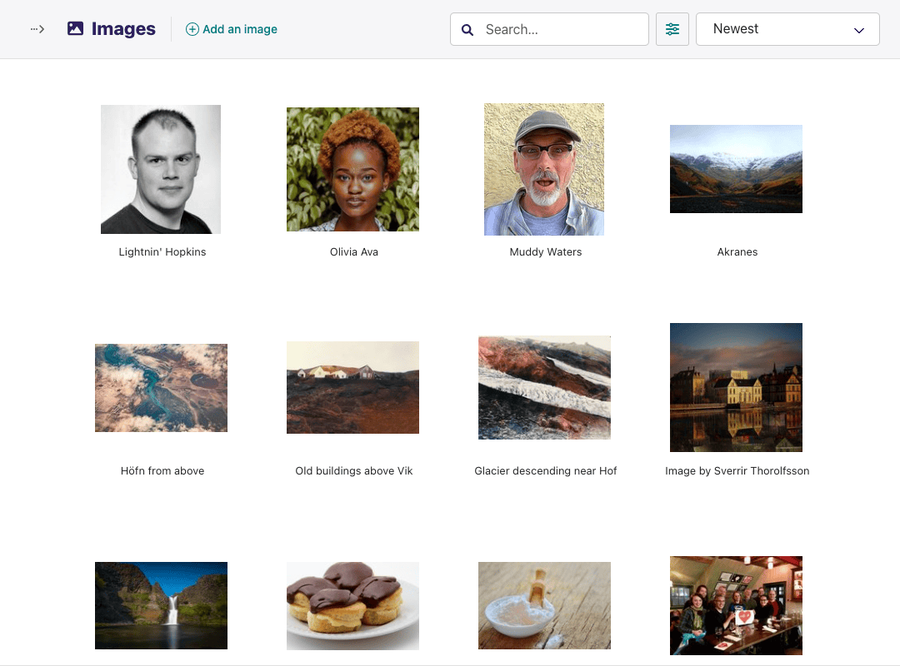 Images listing with header and images grid