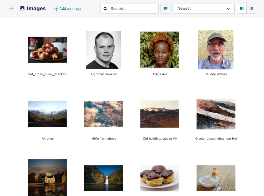 Images listing with header and images grid