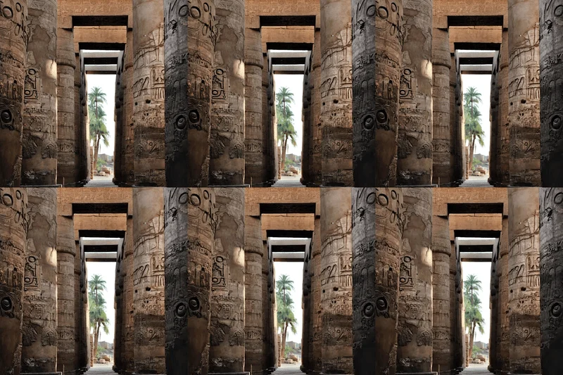 Collage of 6 identical images of an Egyptian temple, with different encoding settings
