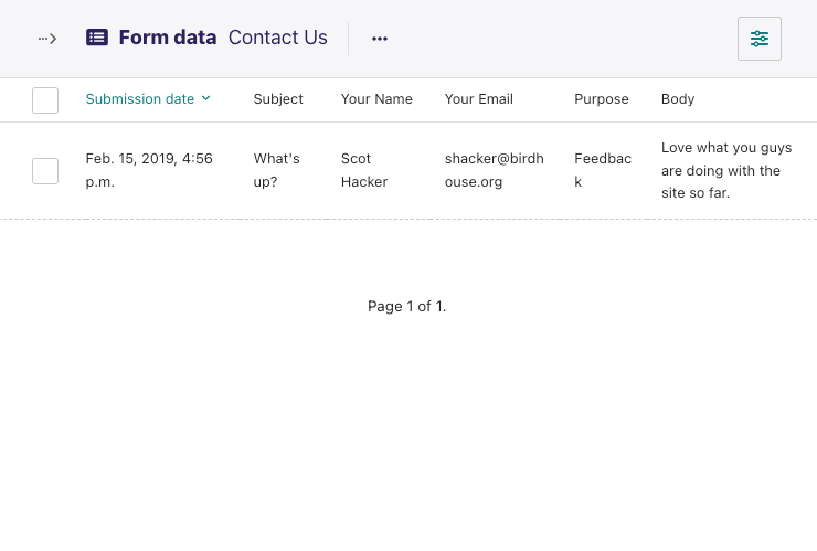 wagtail forms data - contact us submissions listing